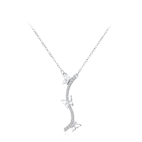 Kette Silber 925 Lang, Kette Damen Zirkonia Schmetterlingsanhänger Silber Schmuck von Dsnyu