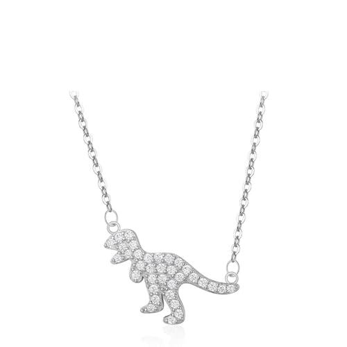 Kette Silber 925 Lang, Zirkonia Halskette Damen Dinosaurier-Cartoon-Anhänger Silber Schmuck von Dsnyu