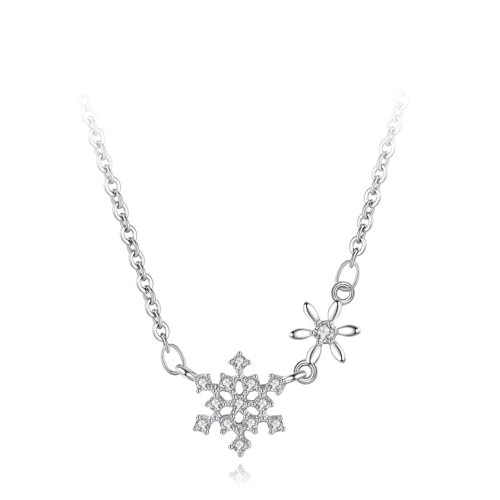 Kette Silber 925 Lang, Zirkonia Halskette Damen Schneeflockenanhänger Silber Schmuck von Dsnyu