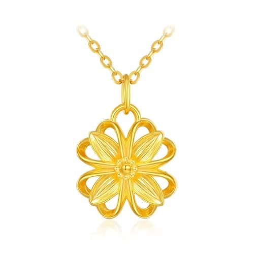 Ketten Damen Lang Gold, Halskette Anhänger 24 Karat Gelbgold Blume Anhänger Ketten Modeschmuck von Dsnyu
