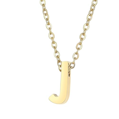 Ketten für Damen Edelstahl, Halskette Lang Hochzeit Buchstabe J Anhänger Kabel Kette Gold Schmuck für Geburtstag von Dsnyu