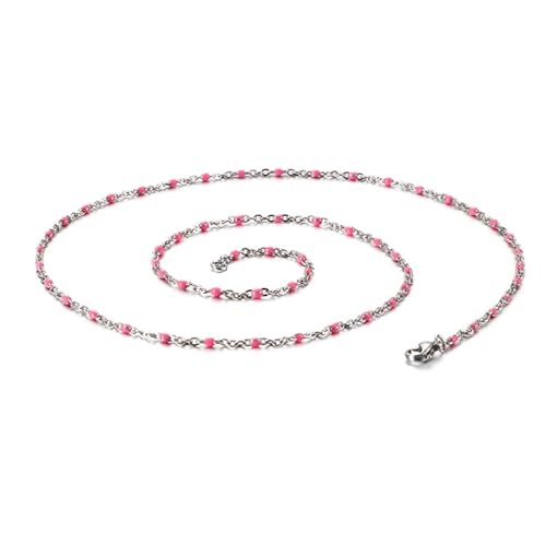 Ketten für Damen Edelstahl, Halskette Lang Modeschmuck Kette mit Perlen Kabel Kette Rosa Jahrestag Geschenk für Sie von Dsnyu