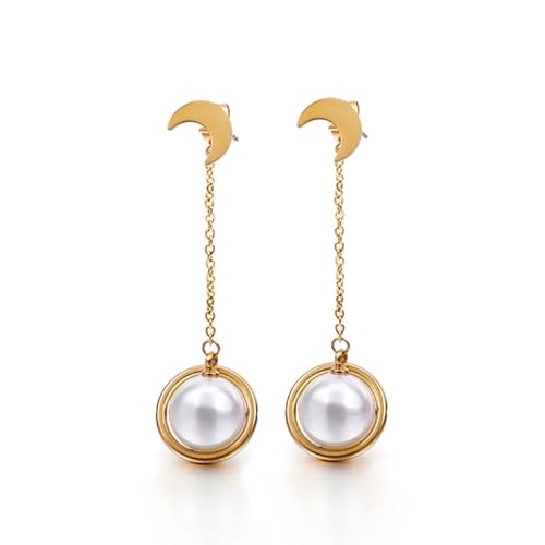 Kleine Ohrstecker Gold, Ohrringe Damen Edelstahl Mond mit Muschelperle Schmuck Tragus Piercings von Dsnyu