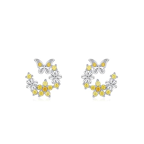 Kleine Ohrstecker Silber 925, Ohrringe Damen Blume Schmetterling Zirkonia Runde Form Silbergelb Schmuck Kleine Ohrstecker Silber 925, Ohrringe Damen Blume Schmetterling Zirkonia Runde Form Silbergelb Schmuck von Dsnyu