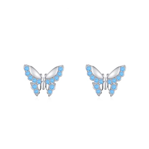 Kleine Ohrstecker Silber 925, Ohrringe Hochzeit Braut Schmetterling Zirkonia Runde Form Silberblau Damen Schmuck von Dsnyu