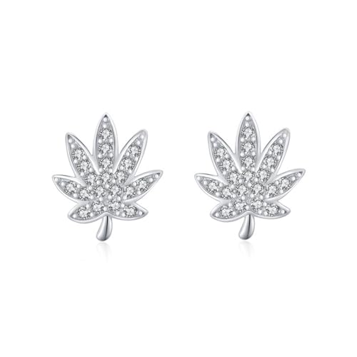 Kleine Ohrstecker Silber 925, Ohrringe Silber Blätter Zirkonia Runde Form Damen Schmuck Mode Knorpel Piercing Geschenk für Geburtstag von Dsnyu