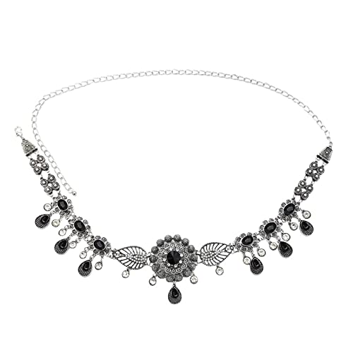 Körper Kette Steine, Körperkette Taille Schwarz Vintage Boho Tropfen Anhänger Zirkonia Runde Karabinerverschluss Damen Bauch Ketten Körperschmuck von Dsnyu