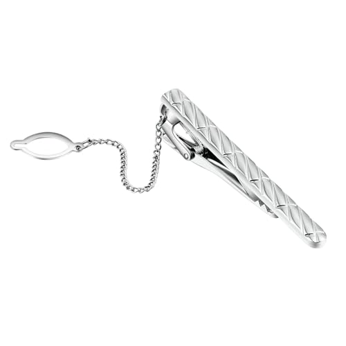Dsnyu Krawattennadel Edelstahl, Krawattennadel Silber Twillstreifen mit Kette Hemd Anzug Herren Schmuck mit Geschenkbox von Dsnyu