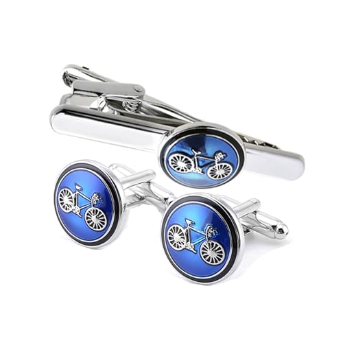 Krawattennadel und Manschettenknöpfe, Cufflinks Shirt Fahrrad Herren Damen Schmuck Silber Blau für Hemd mit Geschenkbox von Dsnyu