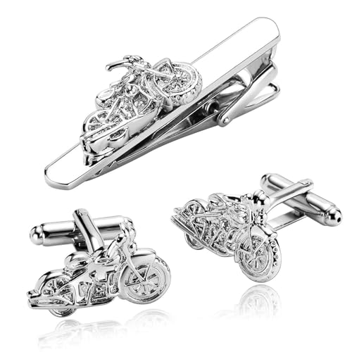 Krawattennadel und Manschettenknöpfe, Manchettenknoepfe Silber Motorrad Edelstahl Hemd Anzug Herren Damen Schmuck für Geburtstag Hochzeit von Dsnyu