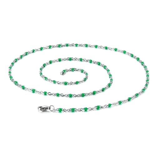 Lange Halskette Damen, Necklace Women Green Edelstahl Kette mit Perlen Kabel Kette Schmuck Jahrestag Geschenk für Sie von Dsnyu