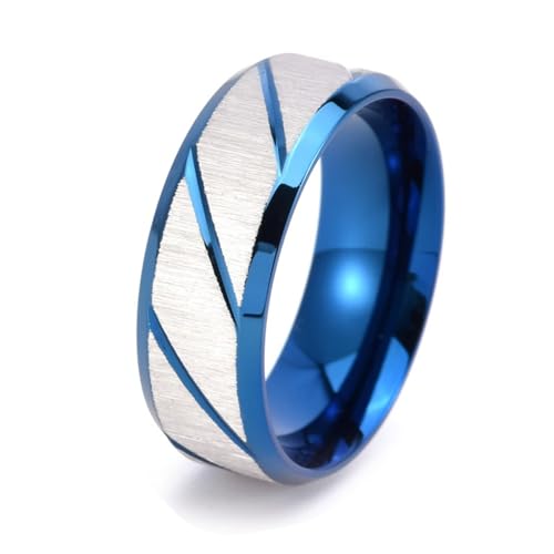 Männer Ringe, Edelstahl Ring Blau Gebürsteter Twill Damen Schmuck 8mm Breit Größe 62 (19.7) Komfort Fit mit Box von Dsnyu