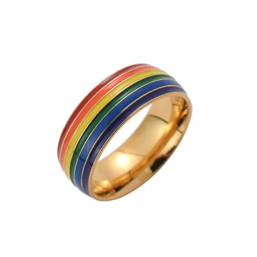 Männer Ringe Gold, Trauringe Modern Regenbogen Damen Schmuck Edelstahl Größe 67 (21.3) Cool Jahrestag Geschenk von Dsnyu