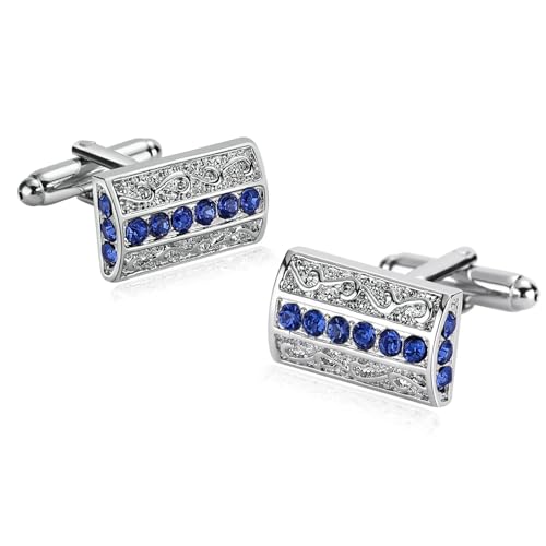 Manchettenknoepfe Herren Blau, Manchettenknoepfe Set Herren Rechteckmuster Zirkonia Edelstahl Hemd Anzug Schmuck für Geburtstag Hochzeit von Dsnyu