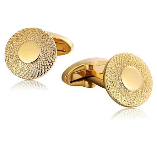 Manchettenknoepfe Herren Gold, Cufflinks Men Set Muster Rund Edelstahl Hemd Anzug Schmuck für Geburtstag Hochzeit von Dsnyu