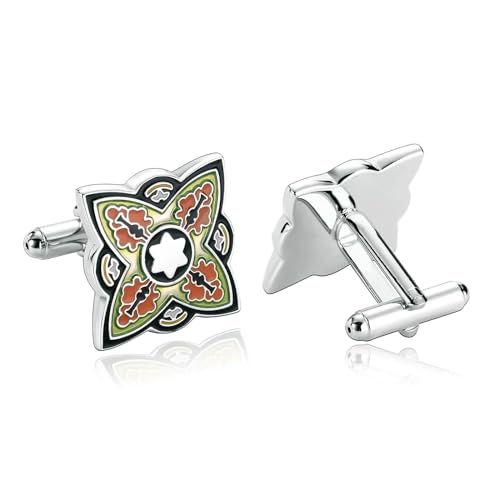 Manchettenknoepfe Herren Grün, Manschettenknöpfe Herren Vintage Blume Edelstahl Hemd Anzug Schmuck mit Geschenkbox von Dsnyu