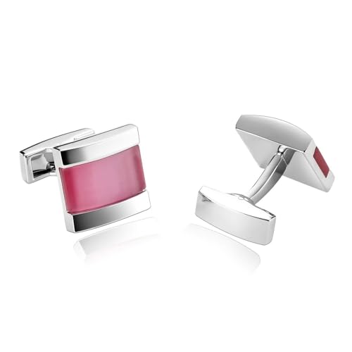 Manchettenknoepfe Herren Rosa, Mens Cufflinks Quadrat Edelstahl Hemd Anzug Schmuck mit Geschenkbox von Dsnyu