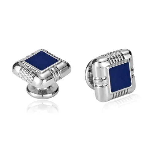 Manchettenknoepfe Silber, Mens Cufflinks Blau Emaille In Quadratischer Form Edelstahl Hemd Anzug Herren Schmuck mit Geschenkbox von Dsnyu