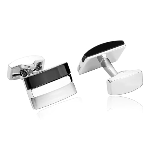 Manschettenknöpfe Edelstahl, Cufflinks Shirt for Men Schwarz-Weiss Rechteck Hemd Anzug Herren Schmuck für Geburtstag Hochzeit von Dsnyu