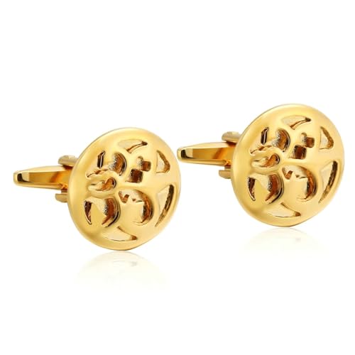 Manschettenknöpfe Gold, Cufflinks for Men Hohles Rundes Muster Edelstahl Hemd Anzug Herren Schmuck für Geburtstag Hochzeit von Dsnyu