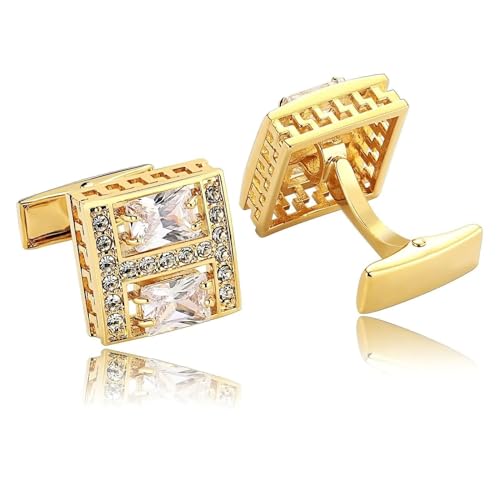 Manschettenknöpfe Golden, Manschettenknöpfe Trauzeuge Quadrat Zirkonia Edelstahl Hemd Anzug Herren Schmuck für Geburtstag Hochzeit von Dsnyu