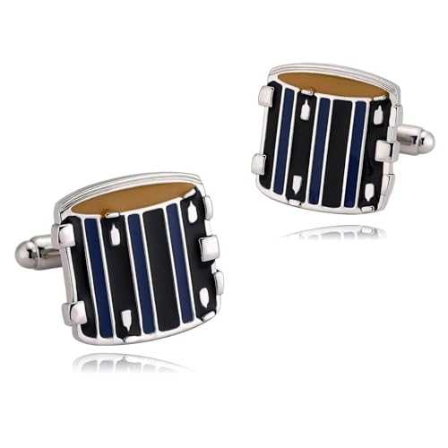 Manschettenknöpfe Herren Edelstahl, Cufflinks Men Set Blau Gelb Trommel Hemd Anzug Schmuck mit Geschenkbox von Dsnyu