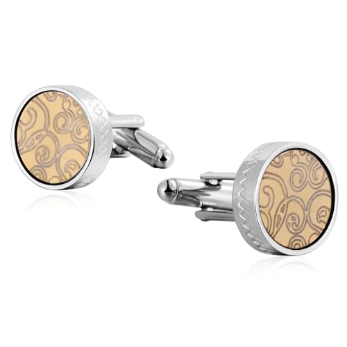 Manschettenknöpfe Herren Edelstahl, Cufflinks Shirt Gelb Rundes Totem Hemd Anzug Schmuck mit Geschenkbox von Dsnyu