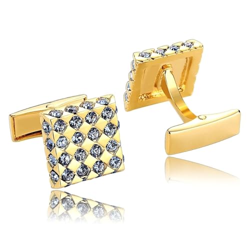 Manschettenknöpfe Herren Edelstahl, Manchettenknoepfe Herren Hochzeit Weißes Gold Quadrat Zirkonia Hemd Anzug Schmuck mit Geschenkbox von Dsnyu