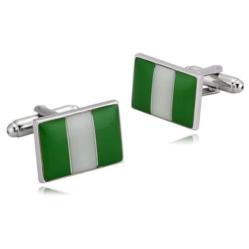 Manschettenknöpfe Herren Edelstahl, Mens Cufflinks Weiß Grün Rechteckige Flaggen Hemd Anzug Schmuck für Geburtstag Hochzeit von Dsnyu