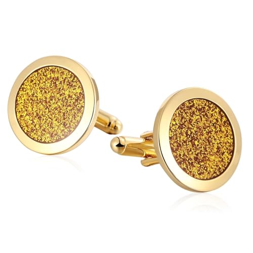 Manschettenknöpfe Herren Gold, Mens Cufflinks Runden Edelstahl Hemd Anzug Schmuck mit Geschenkbox von Dsnyu