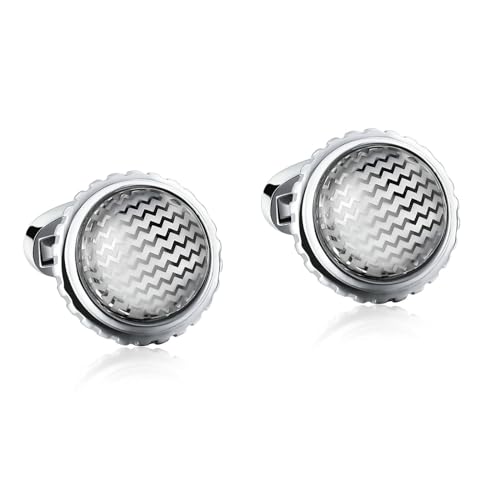 Manschettenknöpfe Herren Silber, Mens Cufflinks Rundes Wellenmuster mit Kristallkugel Edelstahl Hemd Anzug Schmuck für Geburtstag Hochzeit von Dsnyu