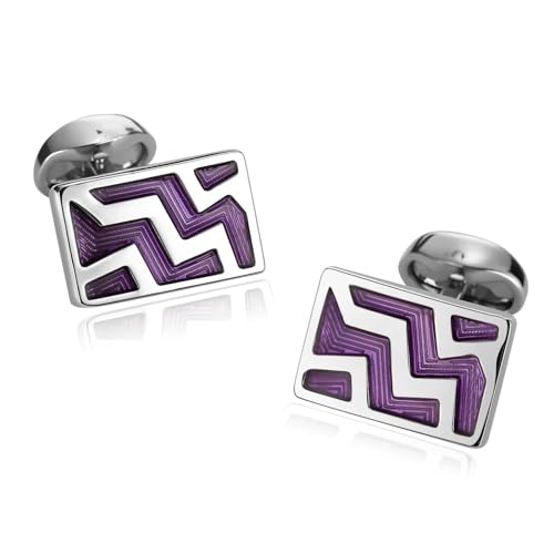 Mens Cufflinks, Manschettenknöpfe Edelstahl Lila Wellen Gestreiftes Emaille-Rechteck Hemd Anzug Herren Schmuck mit Geschenkbox von Dsnyu