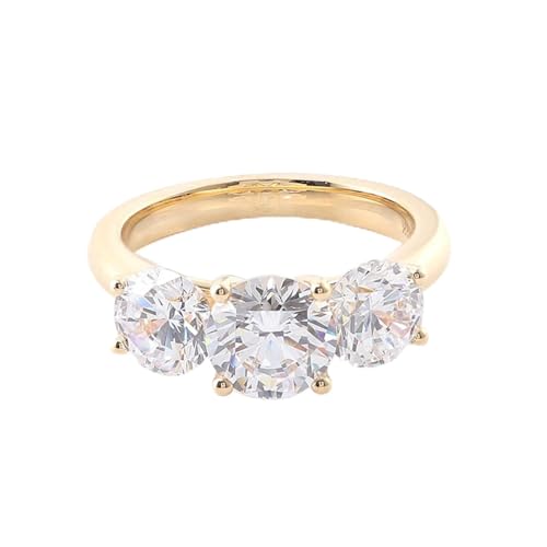 Moissanite Ringe, Eheringe Damen 9K Gelbgold mit 3 Stück Rundem Moissanit mit 4 Krallen für Ehefrau Mutter Größe 53 (16.9) von Dsnyu