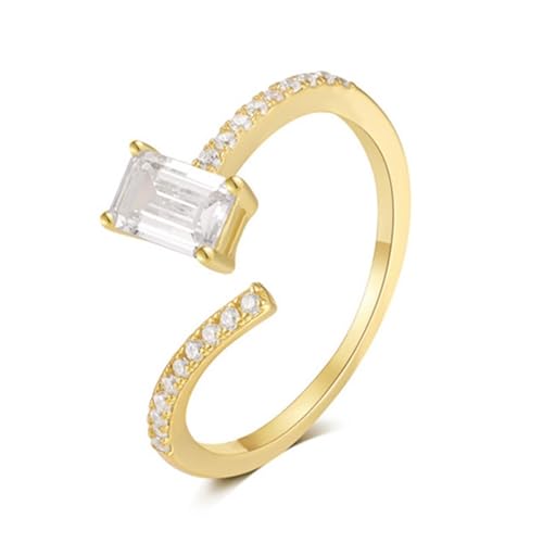 Moissanite Ringe, Goldring 585 Gold 14K Gelbgold Rechteck Offener Schmuck Einstellbar für Verlobung Hochzeit Größe 45 (14.3) von Dsnyu