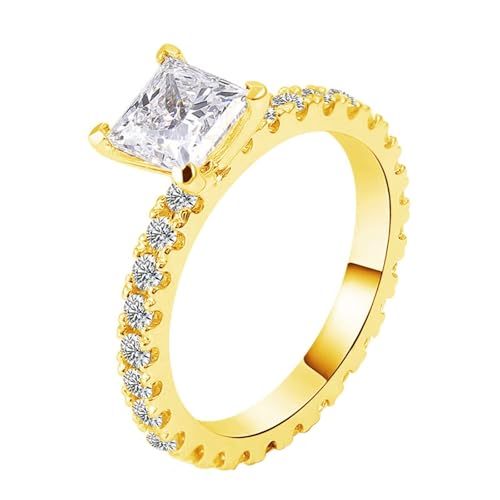 Moissanite Ringe, Verlobungsringe Damen Prinzessinnenplatz Hochzeitsringe 9K Gelbgold Größe 66 (21.0) von Dsnyu