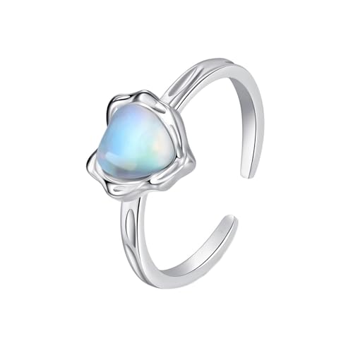 Mondstein Ring Damen, Promise Ring 9K Weißgold Unregelmäßiges Herz Offener Schmuck Einstellbar für Verlobung Hochzeit Größe 47 (15.0) von Dsnyu