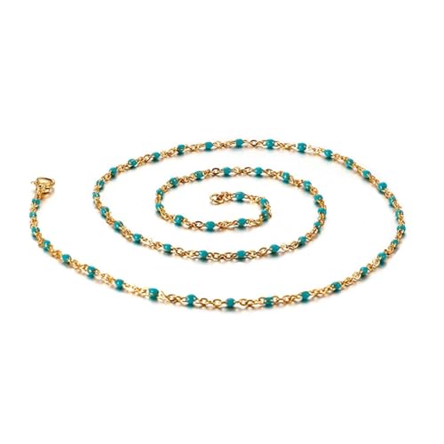 Necklace Women, Damen Halskette 40 Cm Edelstahl Kette mit Perlen Kabel Kette Blau Grün Schmuck für Geburtstag von Dsnyu