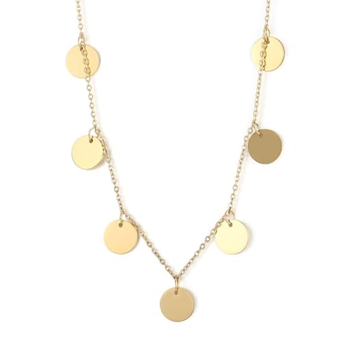 Necklace Women Gold, Halskette Damen Hochzeit Edelstahl 7 Kreise Anhänger Kabel Kette Schmuck Jahrestag Geschenk für Sie von Dsnyu