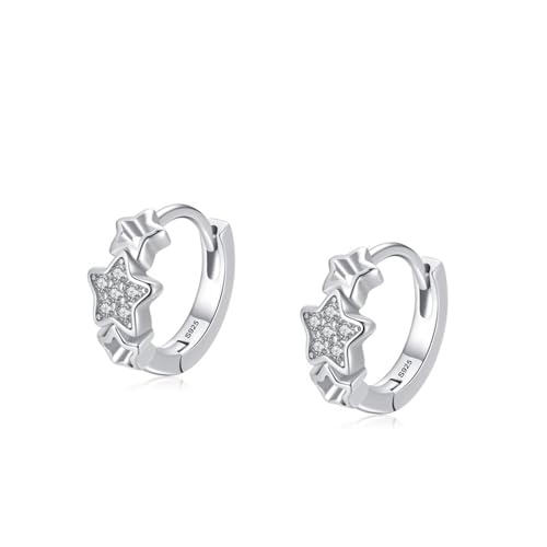 Ohrringe Creolen 925, Ohrringe Silber Vintage Stern Zirkonia Runde Form Damen Schmuck Mode Knorpel Piercing Geschenk für Geburtstag von Dsnyu