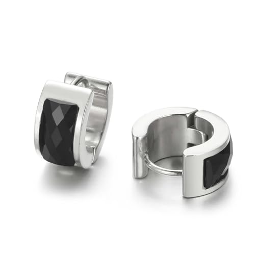 Ohrringe Creolen Damen, Silber Ohrringe Vintage Edelstahl mit Rechteckigem Zirkonia Schwarz Schmuck Jahrestag Geschenk von Dsnyu