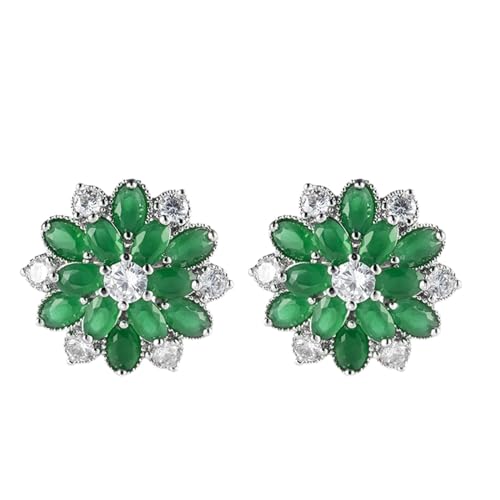 Ohrringe Damen Blumen, Grüne Ohrringe Elegant Weiß Vergoldet Clip Ohrringe Zirkonia Ohr Tragus von Dsnyu