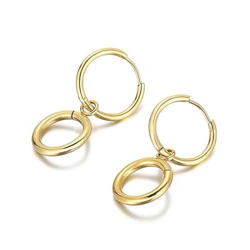 Ohrringe Damen Edelstahl, Ohrringe Gold Doppelter Kreis Creolen Tragus Piercings mit Schmuck Box von Dsnyu