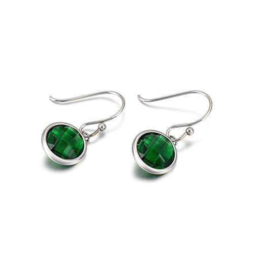 Ohrringe Damen Zirkonia, Ohrringe Grün Edelstahl mit Rundem Stein Hängend für Geburtstag mit Schmuck Box von Dsnyu