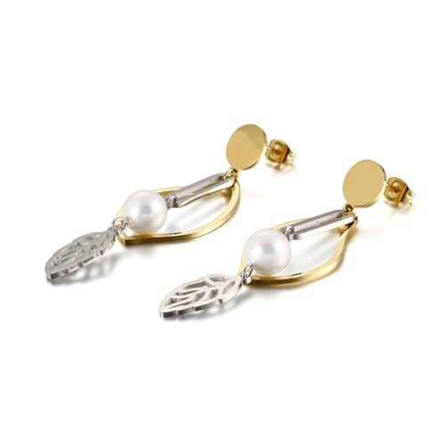 Ohrringe Edelstahl, Earrings Gold Blatt mit Perle Ohrstecker Silber Damen Schmuck für Geburtstag von Dsnyu