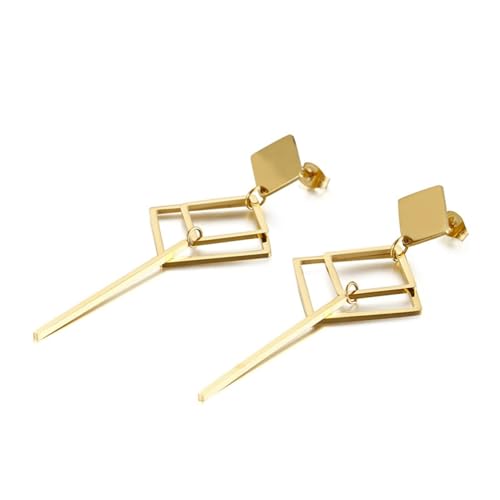 Ohrringe Edelstahl, Ohrringe Gold Hängend Elegant Doppelte Hohle Raute mit Langer Stange Ohrstecker Damen Schmuck Tragus Piercings von Dsnyu