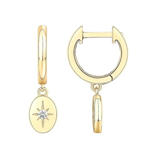 Ohrringe Gold Hängend, Earrings For Women 925 Silber Sternmedaille Zirkonia Runde Form Ohrpiercing Tragus von Dsnyu