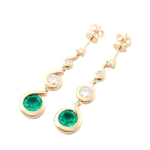 Ohrringe Gold Stecker, Ohrringe Damen Modern 9K Gold Hängequaste mit Moissanit Erstellter Smaragd Modeschmuck von Dsnyu