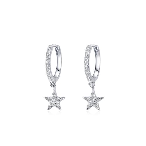 Ohrringe Hängend 925 Silber, Ohrringe Damen Stern Zirkonia Runde Form Silber Schmuck Mode Knorpel Piercing Geschenk für Geburtstag von Dsnyu