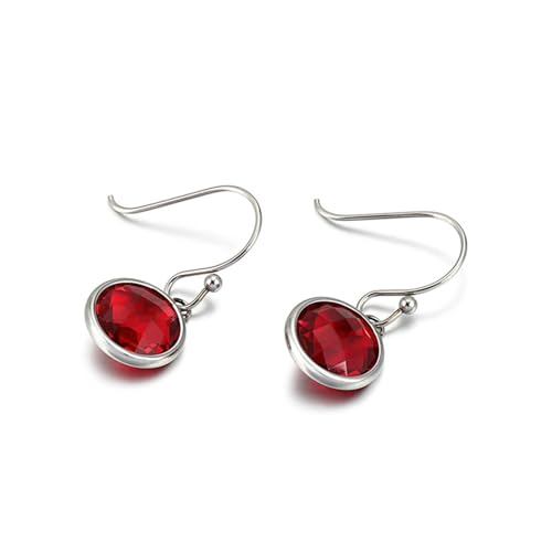 Ohrringe Hängend mit Stein, Ohrringe Rot Edelstahl mit Rundem Zirkonia Damen Schmuck für Geburtstag von Dsnyu