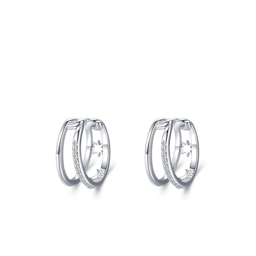 Ohrringe Silber 925, Ohrringe Silber Mondstern Zirkonia Runde Form Damen Schmuck Mode Knorpel Piercing Geschenk für Geburtstag von Dsnyu
